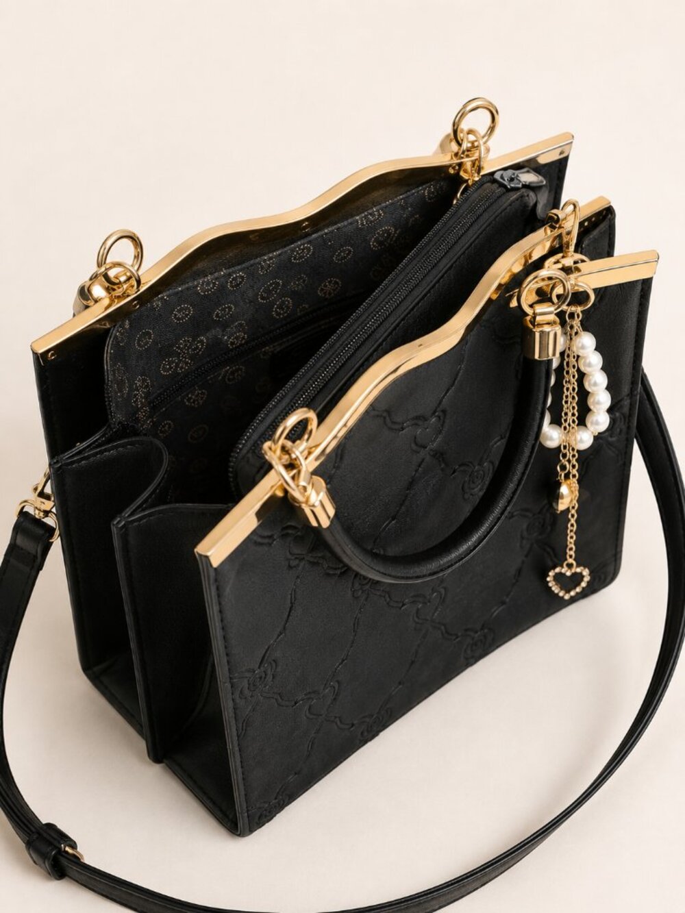 Black Structured Satchel Handbag - Picture 3 of 5